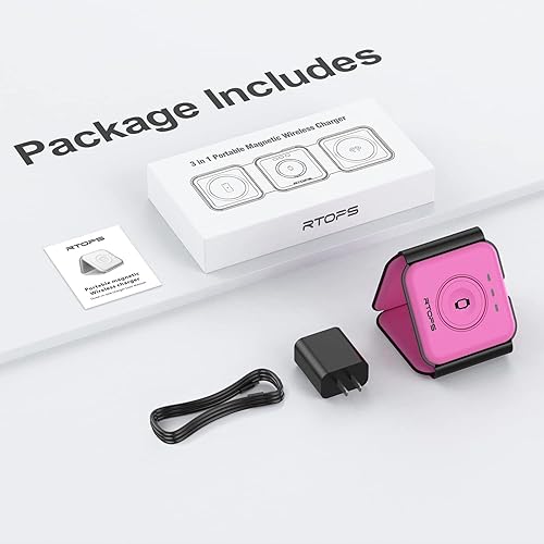 Miniatura 7 de Cargador inalámbrico 3 en 1, estación de carga inalámbrica magnética RTOPS para viajes, múltiples dispositivos, estación de carga GaN 3 en 1