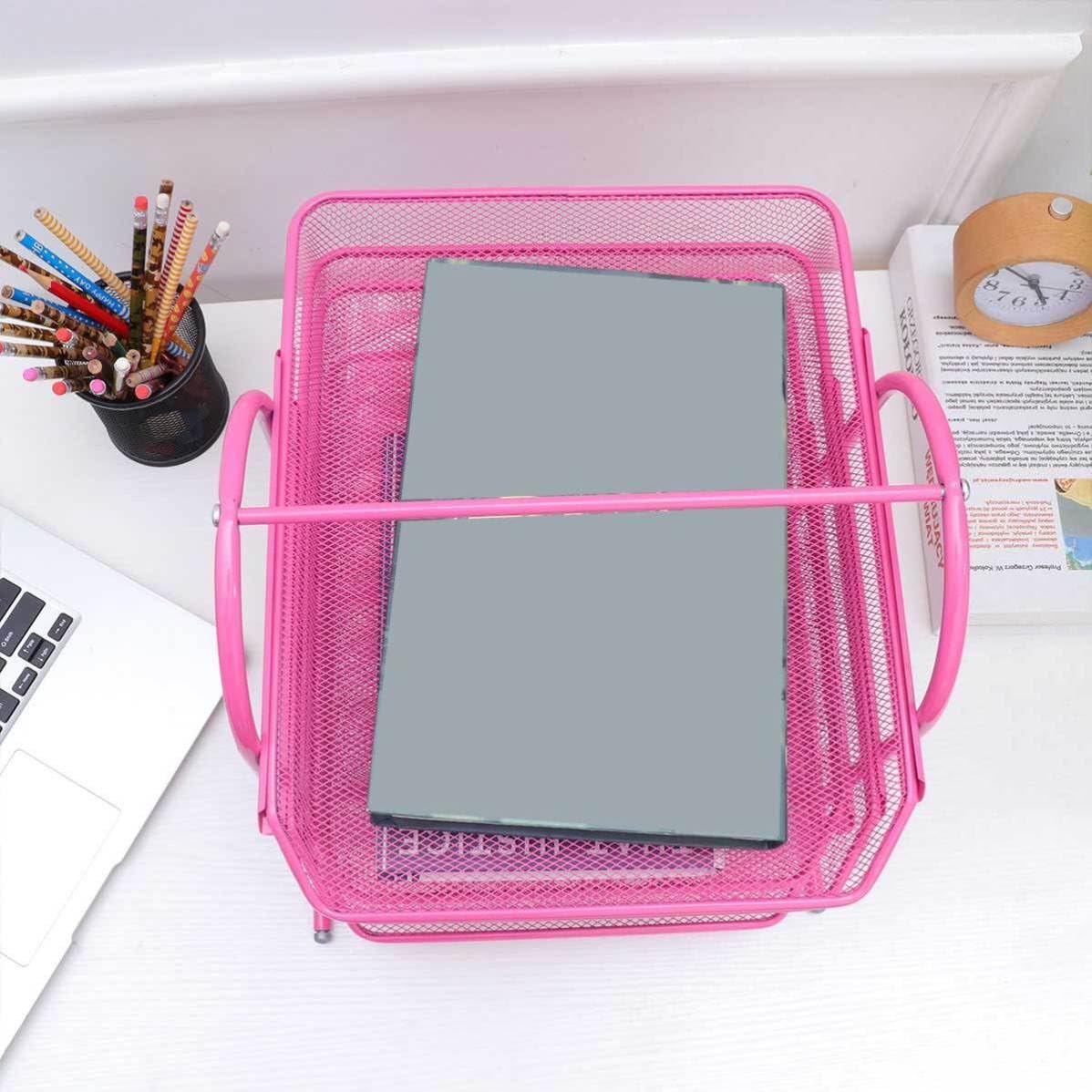 Balacoo Organizador de Archivos de Hierro de 4 Capas para Escritorio Rosa