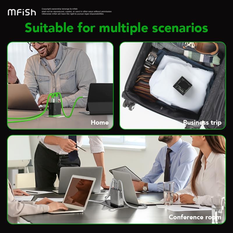 Miniatura 7 de Mfish Cargador USB-C de 140 W, bloque de cargador GaN de 4 puertos, adaptador de corriente plegable para MacBook ProAir, iPad Pro, iPhone 1716 Pro,