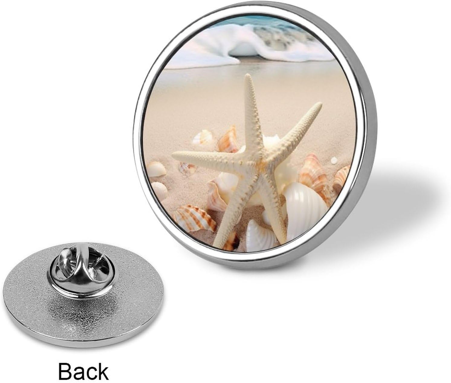 Beach Seashell Starfish Small Round Name Badge Magnets, Magnetic Name Tag Holders Personalized Engraved Metal Identification Badges for Clothes Coats Vests image 3