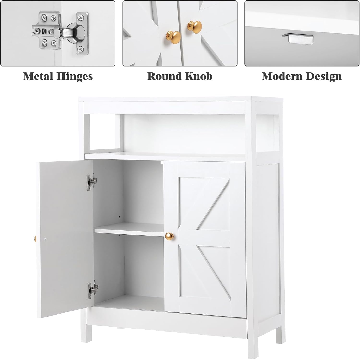 GAOMON Bathroom Floor Cabinet Wooden Storage Organizer with 2 Doors, Free-Standing Cupboard for Kitchen/Living Room/Bathroom Use, White