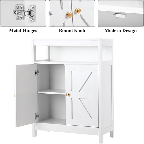 Miniatura 6 de GAOMON Armario de piso de baño organizador de almacenamiento de madera con 2 puertas, armario independiente para cocina, sala de estar, baño, color