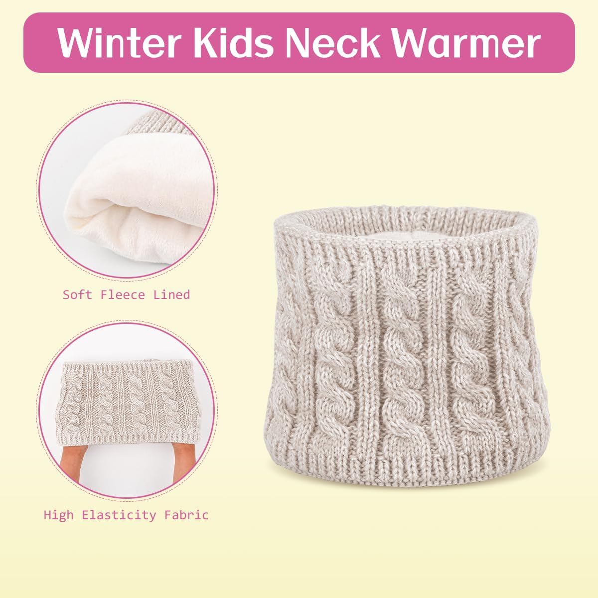 KIRAAT Kids Winter Pom Beanie Hat Scarf Gloves Set,Toddler Girls Boys Warm Knitted Fleece Lining Woollen Cap for 3-10 Years - Image 4