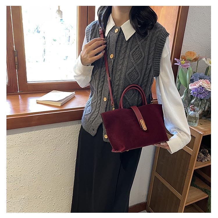 Bolsos tote de ante color burdeos para mujer – Bolso de otoño 2024, bolso marrón de trabajo con asas superiores miniatura 5