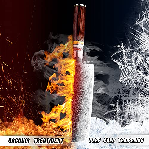 7" Nakiri Knife Fanteck Pro Kitchen Knife Damascus Vg10 67-Layer Stainless Steel Extra Sharp Damascus Vegetable Meat Cutting Nakiri Knife-Ergonomic Pakka Wood Handle #TOP3