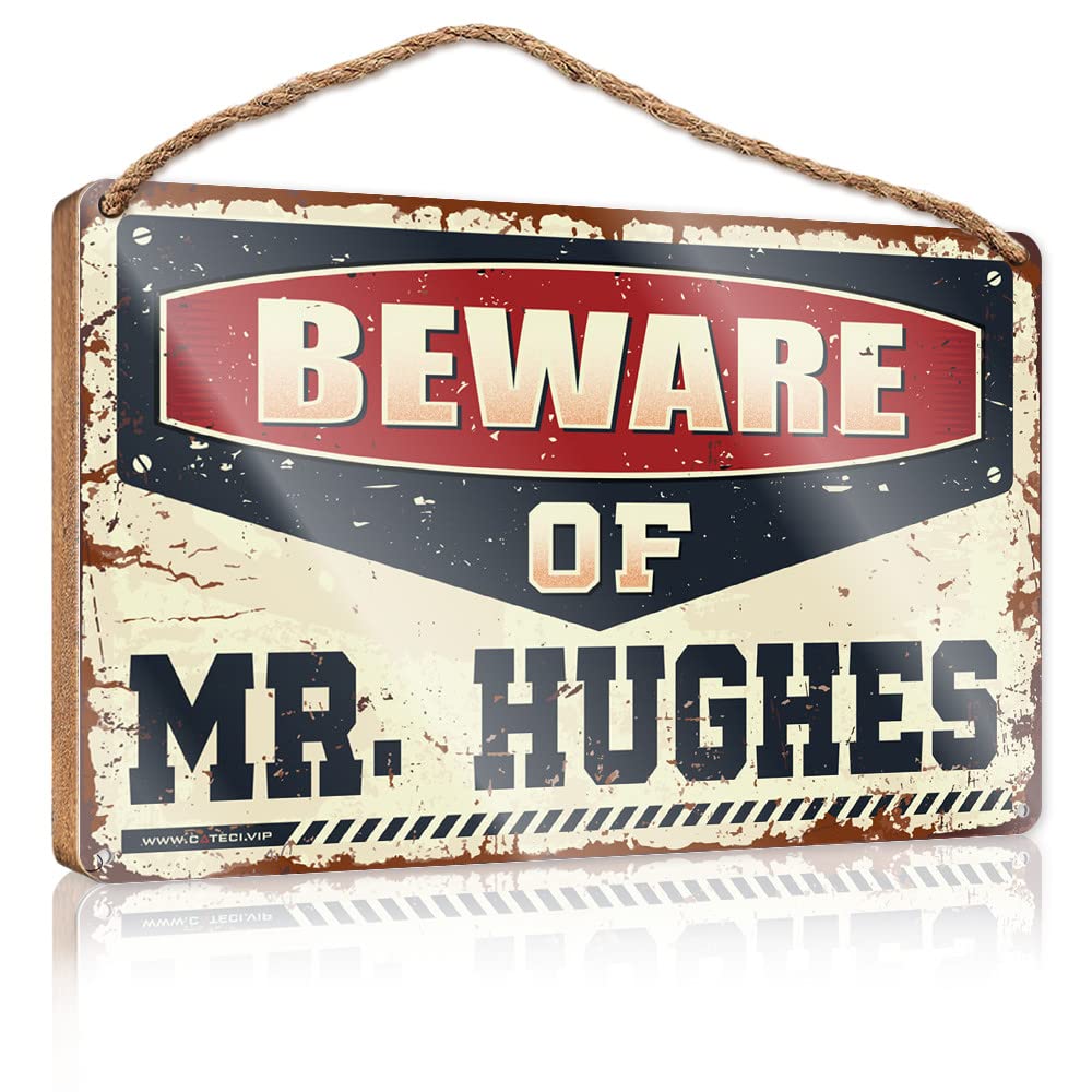 DTHA Signs For Home Decor Beware Of Mr. Hughes Wooden Sign Large Home Sign Door Decor(20X30CM)