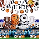 Miucat Sports Birthday Party Decorations Serve 24, Sports Themed Party Decorations 139Pcs, Basketball Football Baseball Rugby Plates and Napkins Kit for Boys