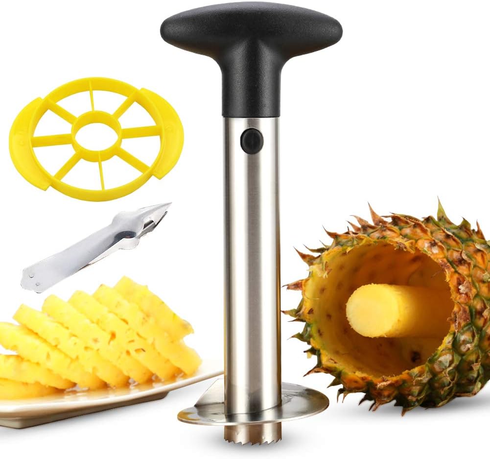 Pineapple Corer, Professional Stainless Steel Pineapple Cutter, Corer Slicer Cutter Eye Peeler 3 in 1 Kit, Upgraded, Reinforced, Thicker Blade Non Slip Detachable Handle by KSANA
