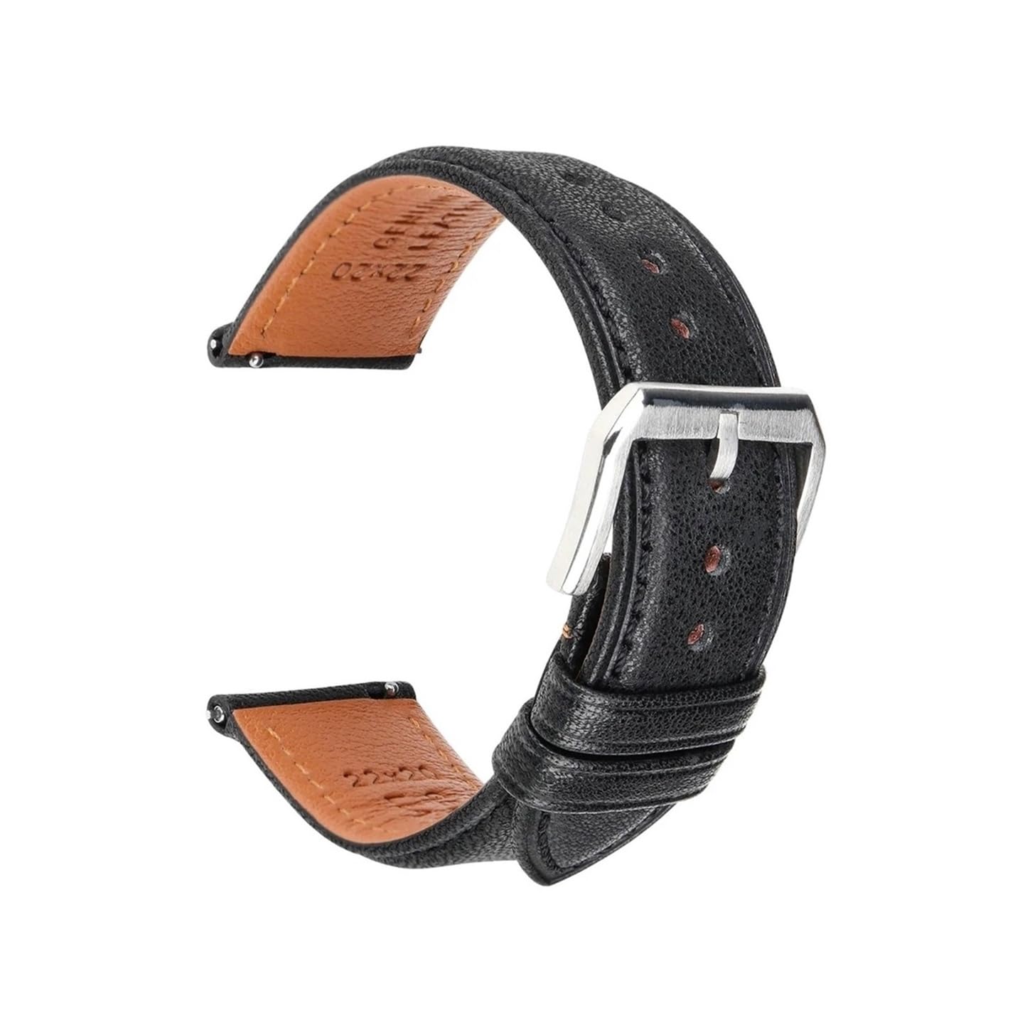 Bracelet de montre en cuir véritable noir S 22mm avec pompes flash intégrées
