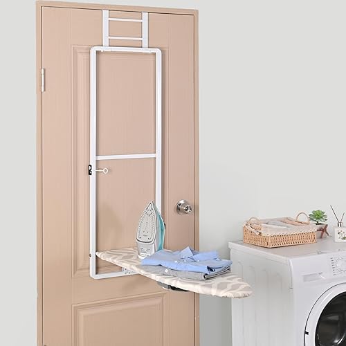 Miniatura 6 de KINGBOARD Tabla de planchar para colgar sobre la puerta, tabla de planchar colgante con soporte para plancha, 36 x 12 pulgadas, tabla de hierro