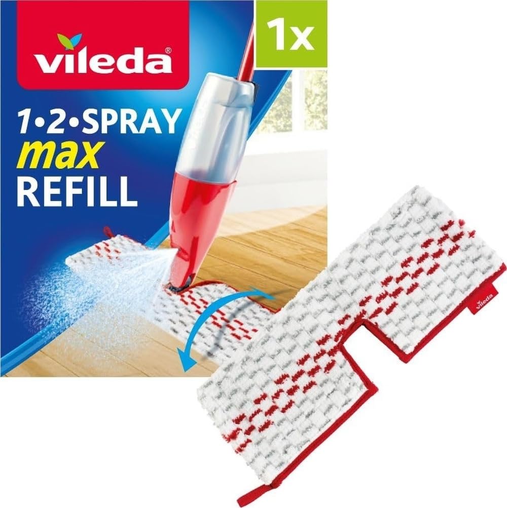 Vileda 1-2 Spray Max Mop Refill, 1 Pack - Double-Sided Microfibre Head