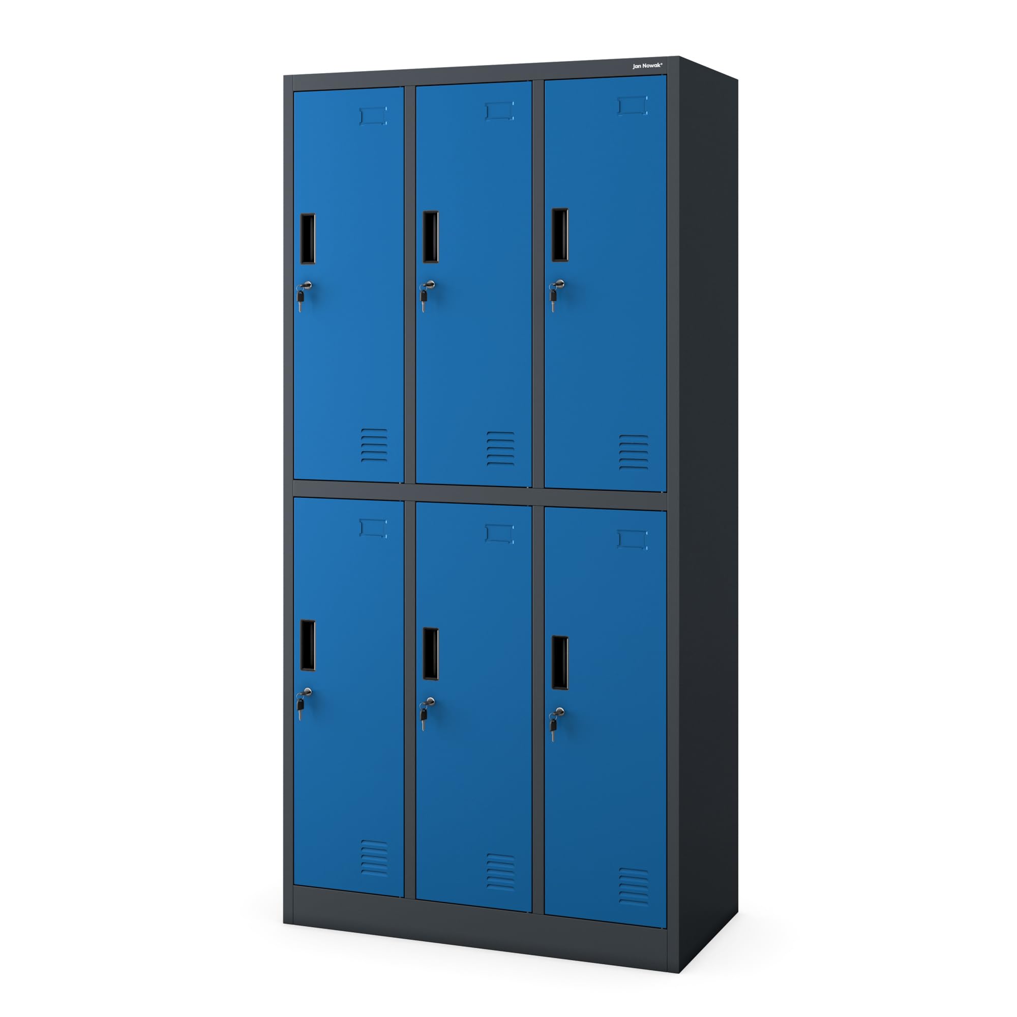 Jan Nowak Armario para Vestuario Taquilla Metálico con 6 Compartimentos Ranuras de ventilación Recubrimiento de Polvo 185 cm x 90 cm x 45 cm Azul Antracita