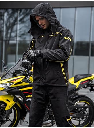 Motorcycle Rain Suit Reflective Waterproof Rain Gear 2 Piece Set with Jacket & Pant for Adult Cycling Riding Motorbike Suit