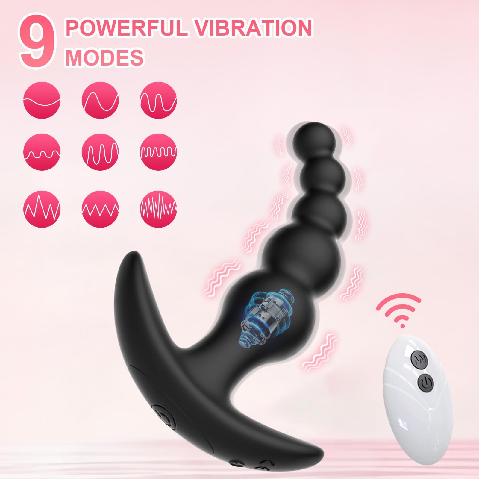Vibrador Anal de 5 Perlas con APP y Mando a Distancia Plug Anal para Hombre, Estimulación de Próstata Juguete Anal para Parejas 9 Modos de Vibración Recargable Impermeable