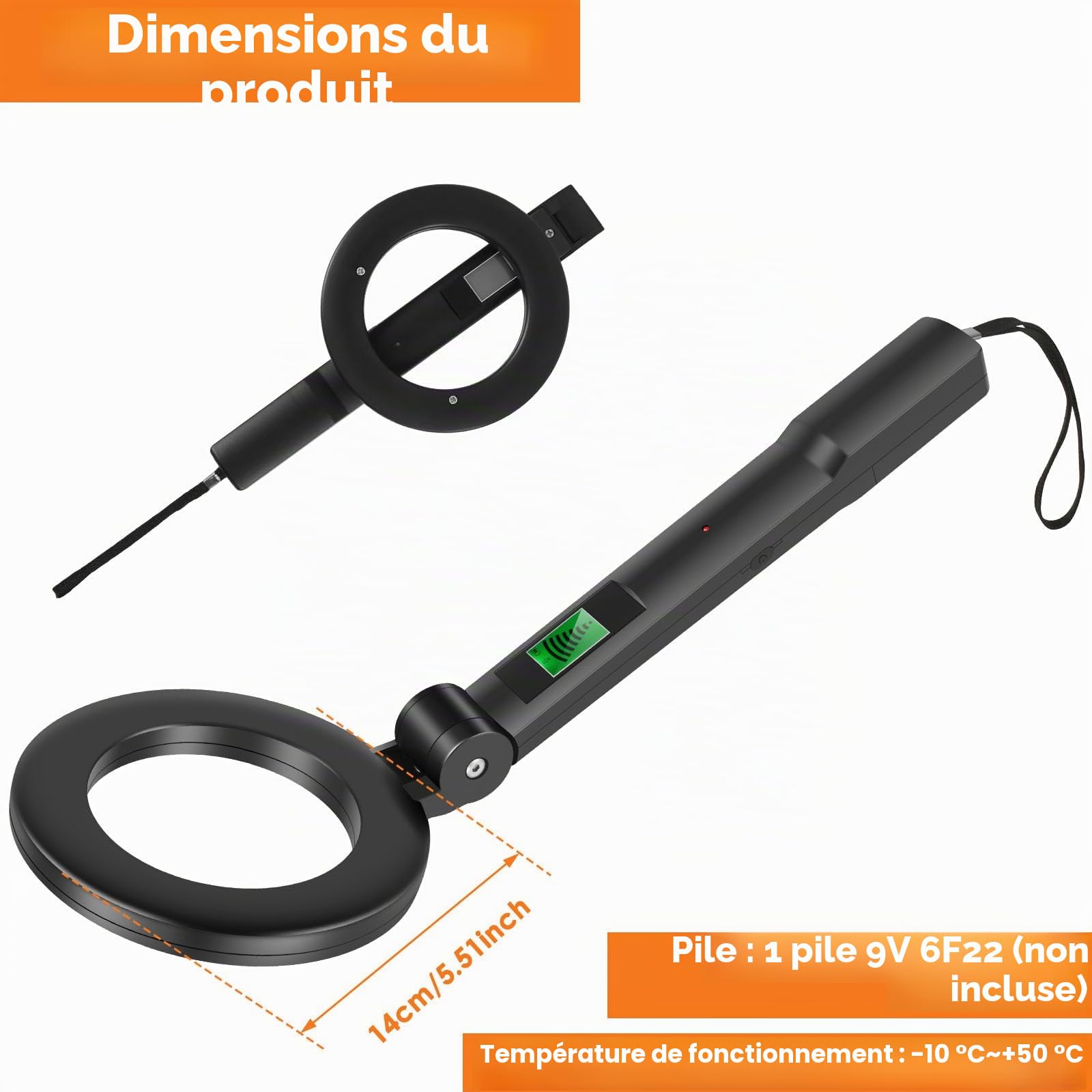 Détecteur de métaux pliable, écran LCD portable, outil de détection métal avec 3 modes réglables, détecteur léger à haute sensibilité avec bobine étanche pour enfants