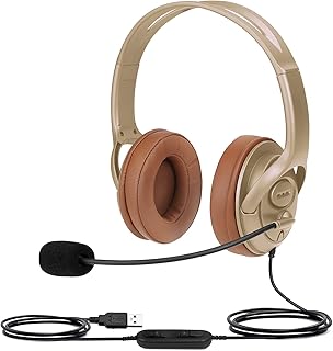 Yexatel USB Headset with Microphone for PC, Over Ear Computer Headphones for Microsoft Teams Meeting, Wired Office Headset for Zoom Skype Conference Calls Voice Recognition, Work from Home Headset