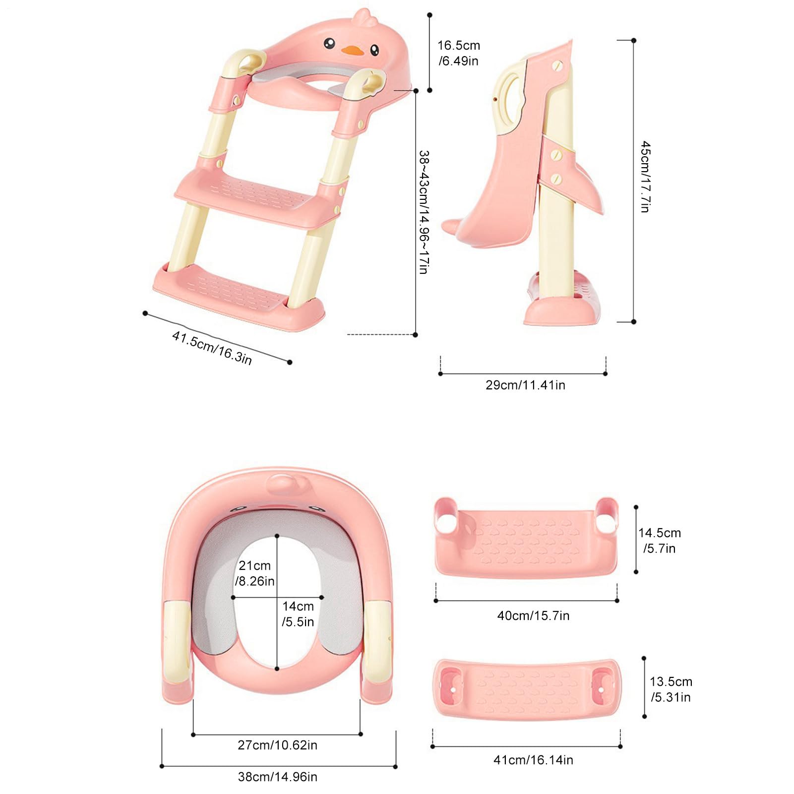 Sedile Di Allenamento Vasino Con Sgabello 60x41.5x38cm Riduttore WC Bambini Con Scaletta 2 In 1 Design Anti-slip Regolabile Pieghevole Paraspruzzi Portatile Per Bambini Per Ragazze
