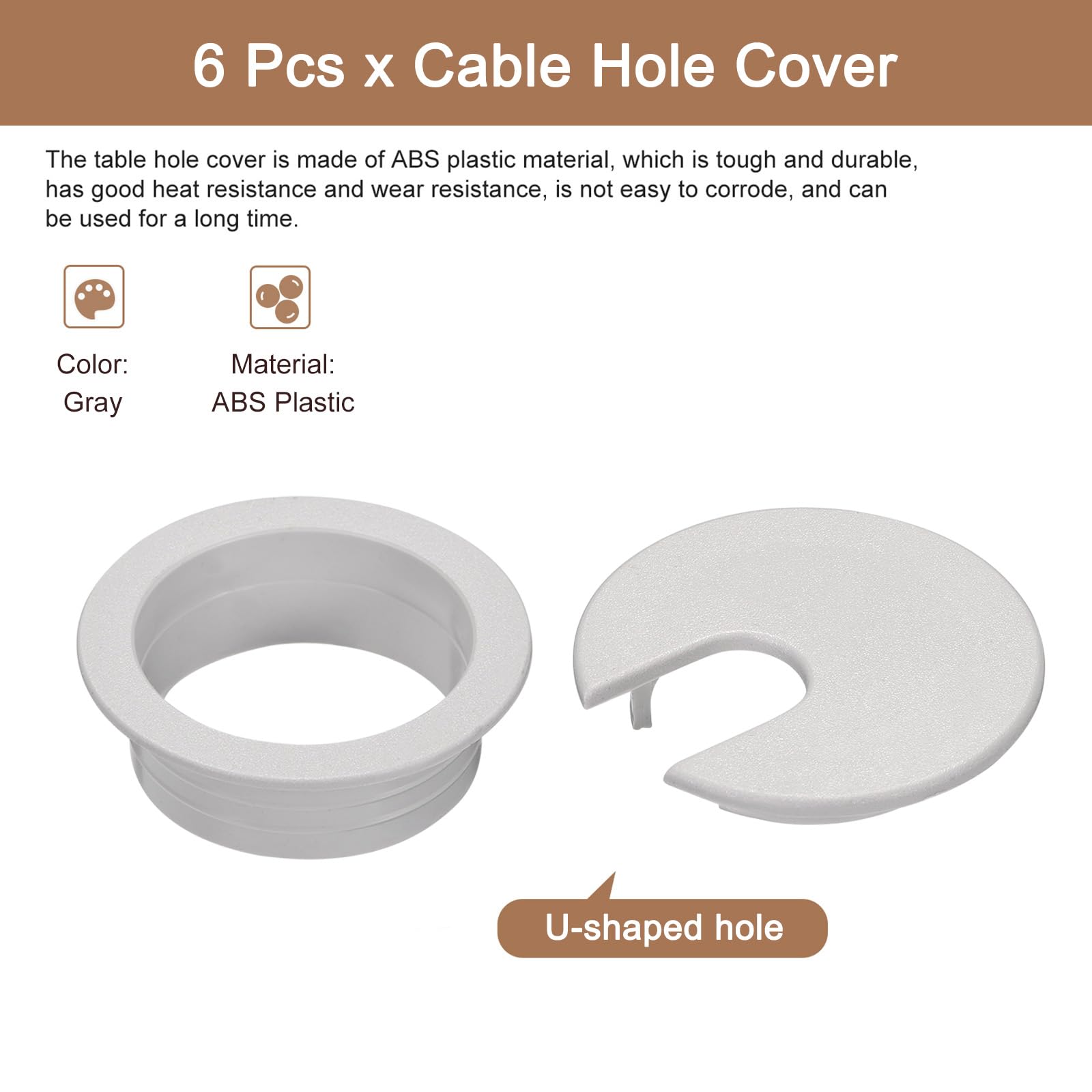 6 Coperture Foro Cavi 35mm Per Scrivania - Organizzatore Cavi In ABS Grigio, Passacavi Ordinato - Foto 3