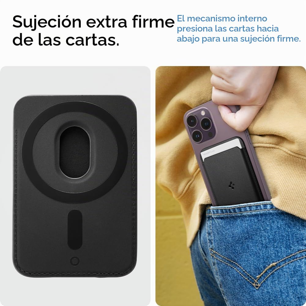 Spigen Cartera MagSafe Valentinus MagFit Cartera Magnética 3 Tarjetas Funda Diseñada para MagSafe Compatible con los Modelos iPhone 17/16/15/14/13/12 Series - Negro