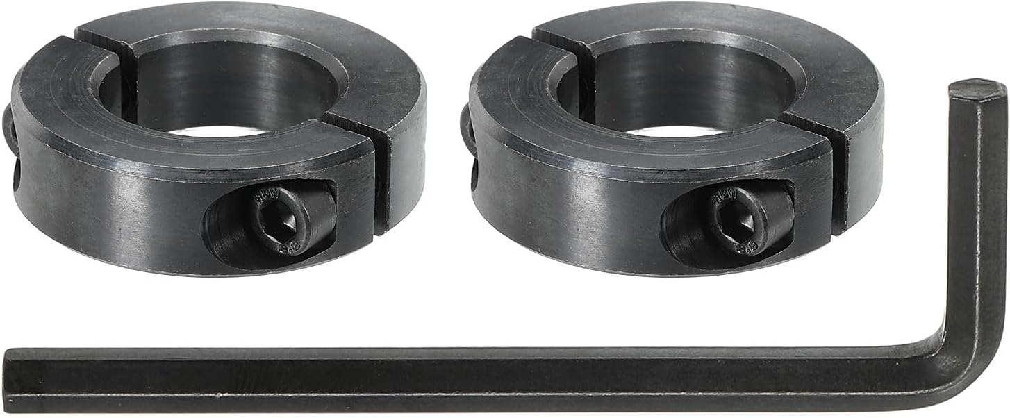 MECCANIXITY Bore 6 mm Double Split Shaft Collar 16 mm OD 9 mm Thickness Carbon Steel Locking Collar Clamp Style with Set Screw & Hex Wrench for Machine Tools Industry (Black, Pack of 2)