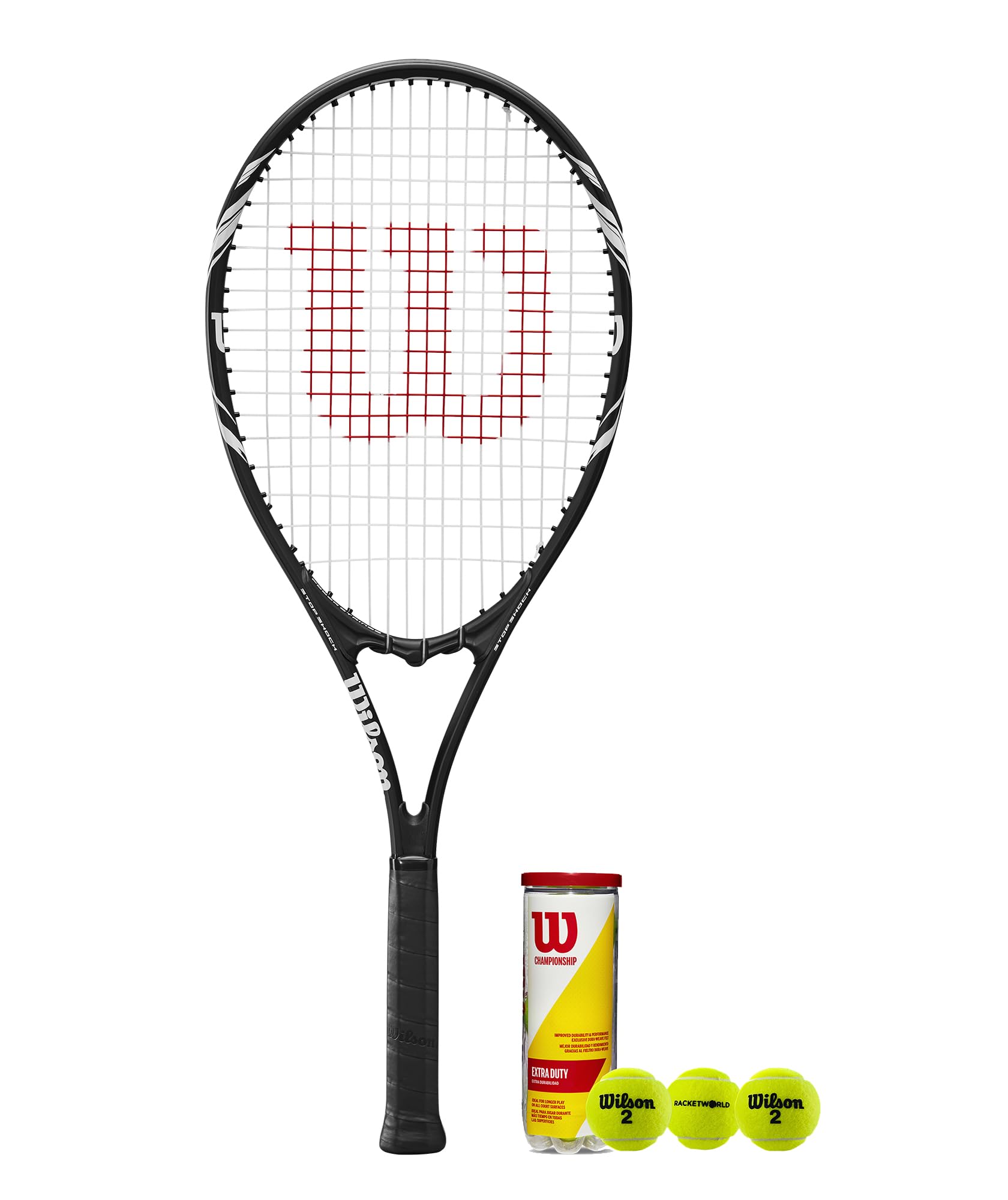 Wilson Federer Adult Tennis Racket (Various Bundle Options) Black/White Series (Racket & Tennis Balls)