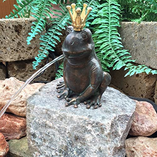 Rottenecker Gartenfigur Froschkönig Ratomir mit vergoldeter Krone, Bronze, Höhe: 17 cm