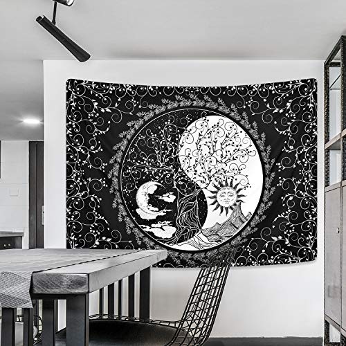 Sun And Moon Tapestry Mandala Yin Yang Tapestry Black And White Tapestries Psychedelic Bohemian Tapestry Tree Of Life Tapestry Wall Hanging For Room (51.2 X 59.1 Inches) #TOP2