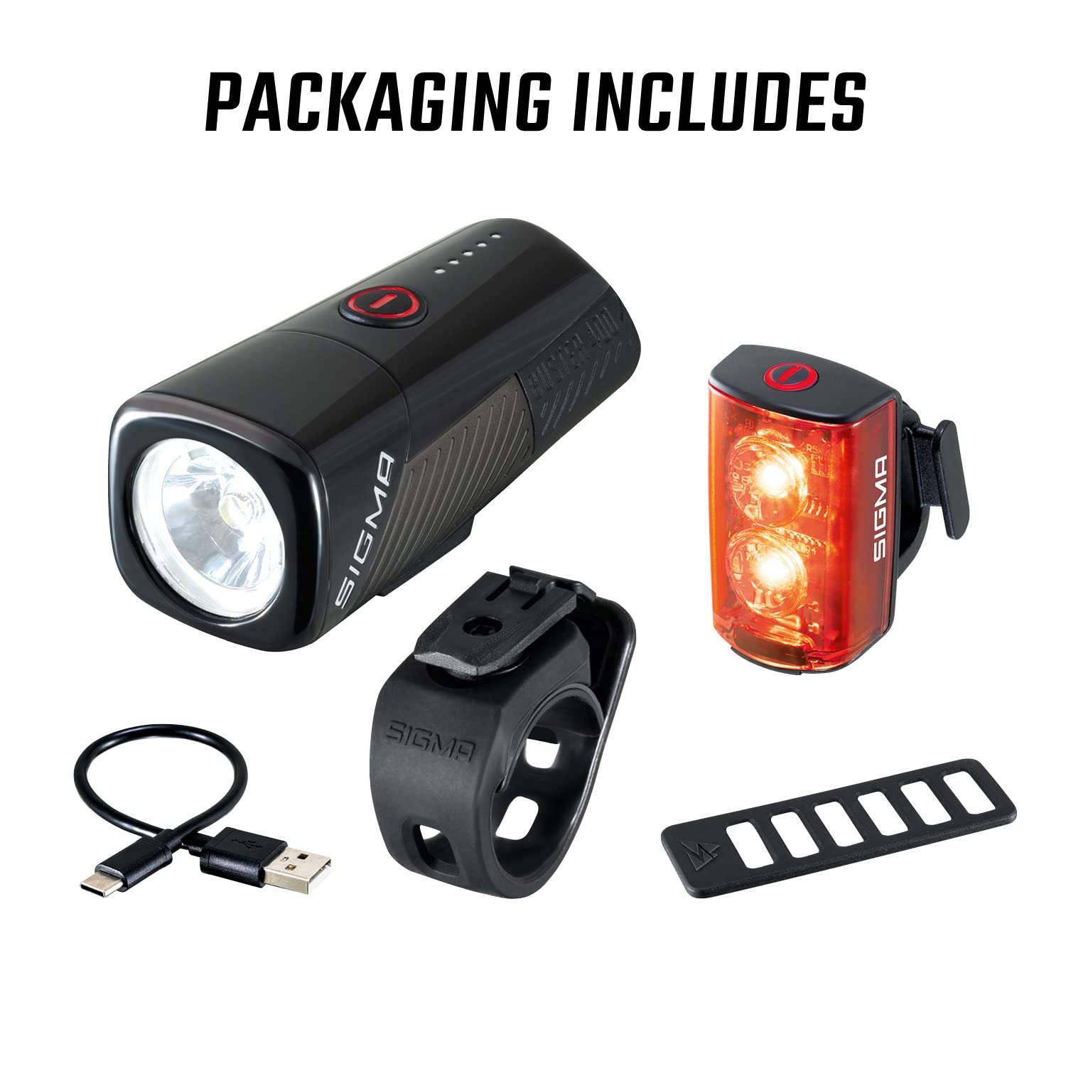 Sigma Buster 400 / RL 80 Set, LED-Lichter vorne und hinten, 400 Lumen und 80 Lumen, batteriebetriebene Fahrradlichter mit fünf Beleuchtungsmodi, Einheitsgröße