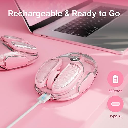 Miniatura 5 de EWEADN Q9 - Mouse inalámbrico transparente con Bluetooth y USB de 2.4 G con iluminación RGB, clics silenciosos, compatibilidad con múltiples