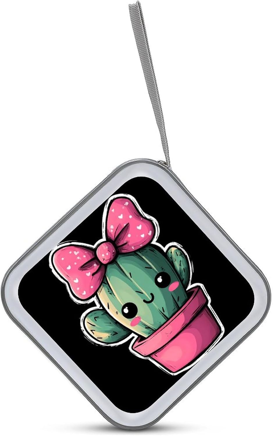 Cactus Girl with Bow CD Case 40 Capacity DVD Storage Box CD Wallet Holder Binder Organizer for Car Home