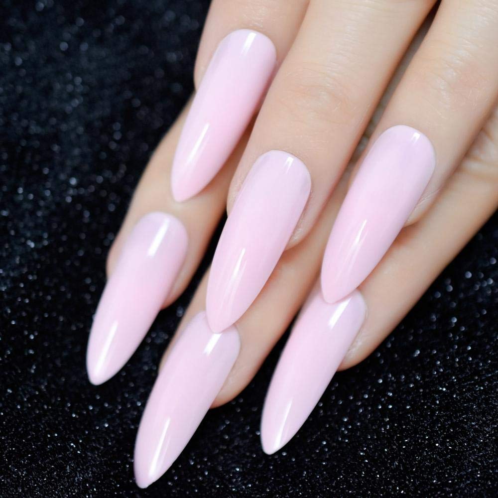 ACiyD Falsche Nägel UV-Nagellack Press On Nail XL Lange Kunstnägel Hellrosa Reine Farbe Spitz Gebogene Kunstnägel