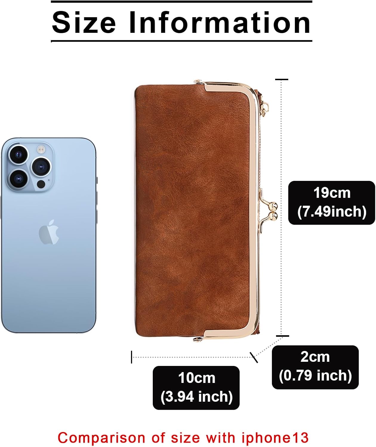 BAYITIONE Vintage Wallets for Women Large Bifold Kiss Lock Wallet for Women Leather Zip Clutch Coin Purse A03 Brown