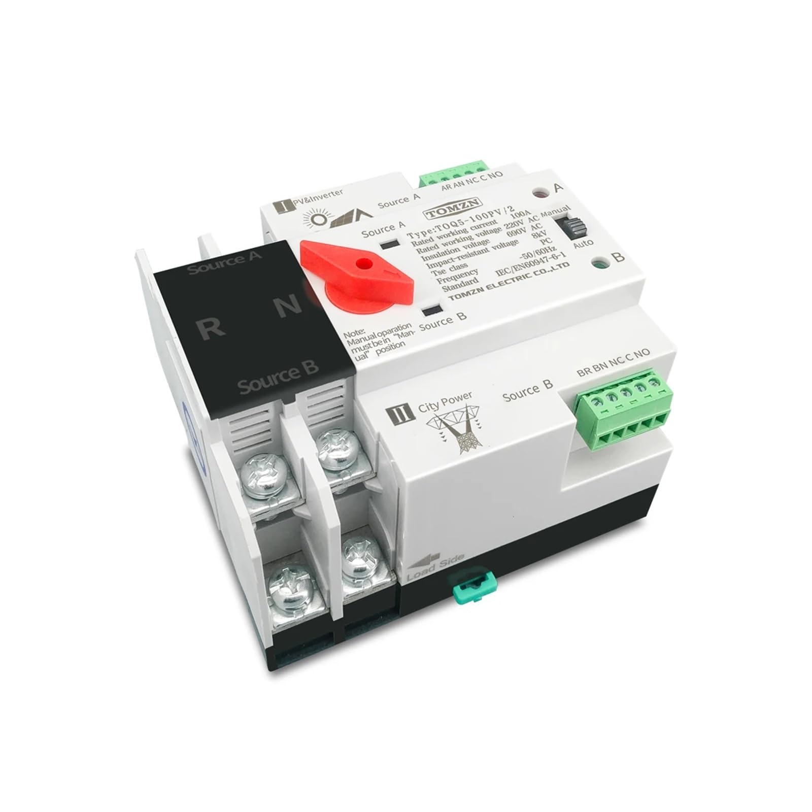 VSPPJYFG Single Phase Din Rail for PV and Inverter Dual Power Automatic Transfer Selector Switches Uninterrupted 2P 63A 100A 125A(25v)