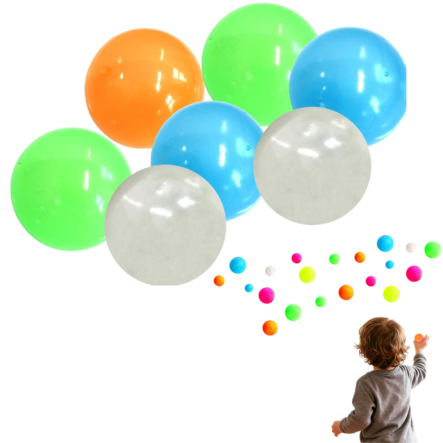 4Pcs Reusable Sticky Glowing Balls, Sticky Glow Balls, Stickys Wall Ball, Indoor Kids Games, Flying Ball Toy Anti Stress Relief Glow Fidget Toys for Kids and Adults-image-20