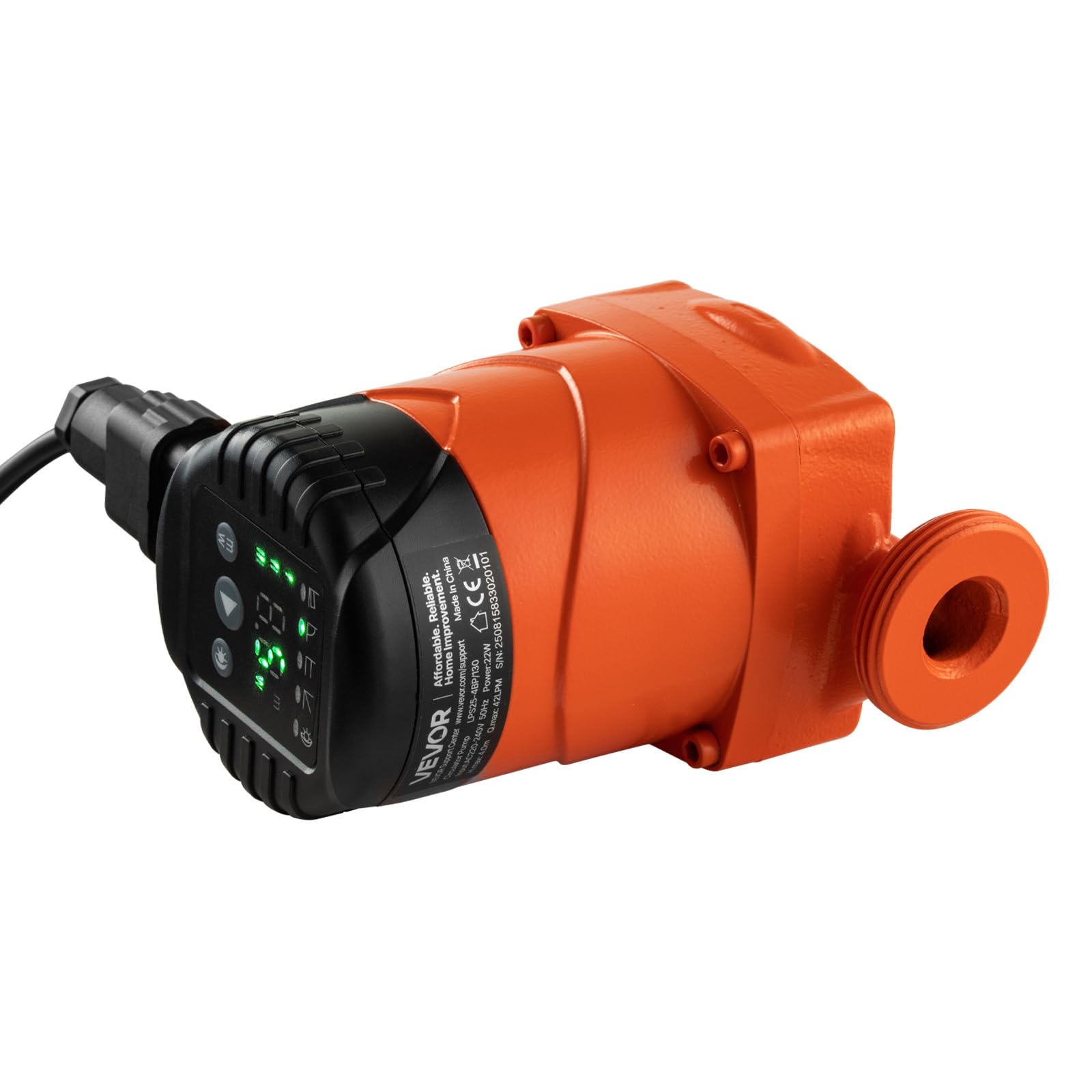 VEVOR Pompa di Circolazione ad Alta Efficienza LPS25-4BP/130, 42 LPM, per Acqua Calda in Ghisa con Prevalenza Massima di 4 M, Attacco Filettato, Valvola di Ritegno, per Impianto di Riscaldamento