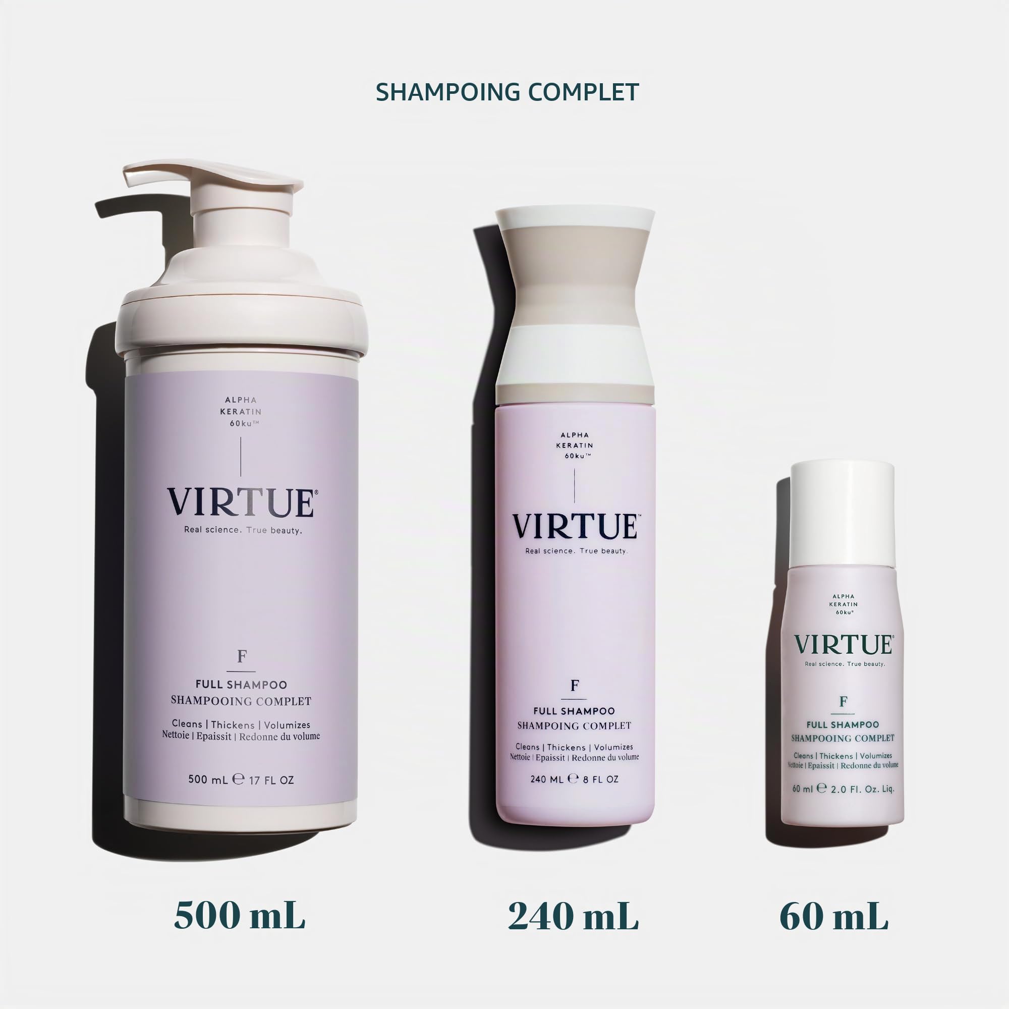VIRTUE|Shampooing complet 8 FL OZ | L'alpha-kératine épaissit et volumise les cheveux | Sans sulfate, sans paraben, sans colorant, végétalien