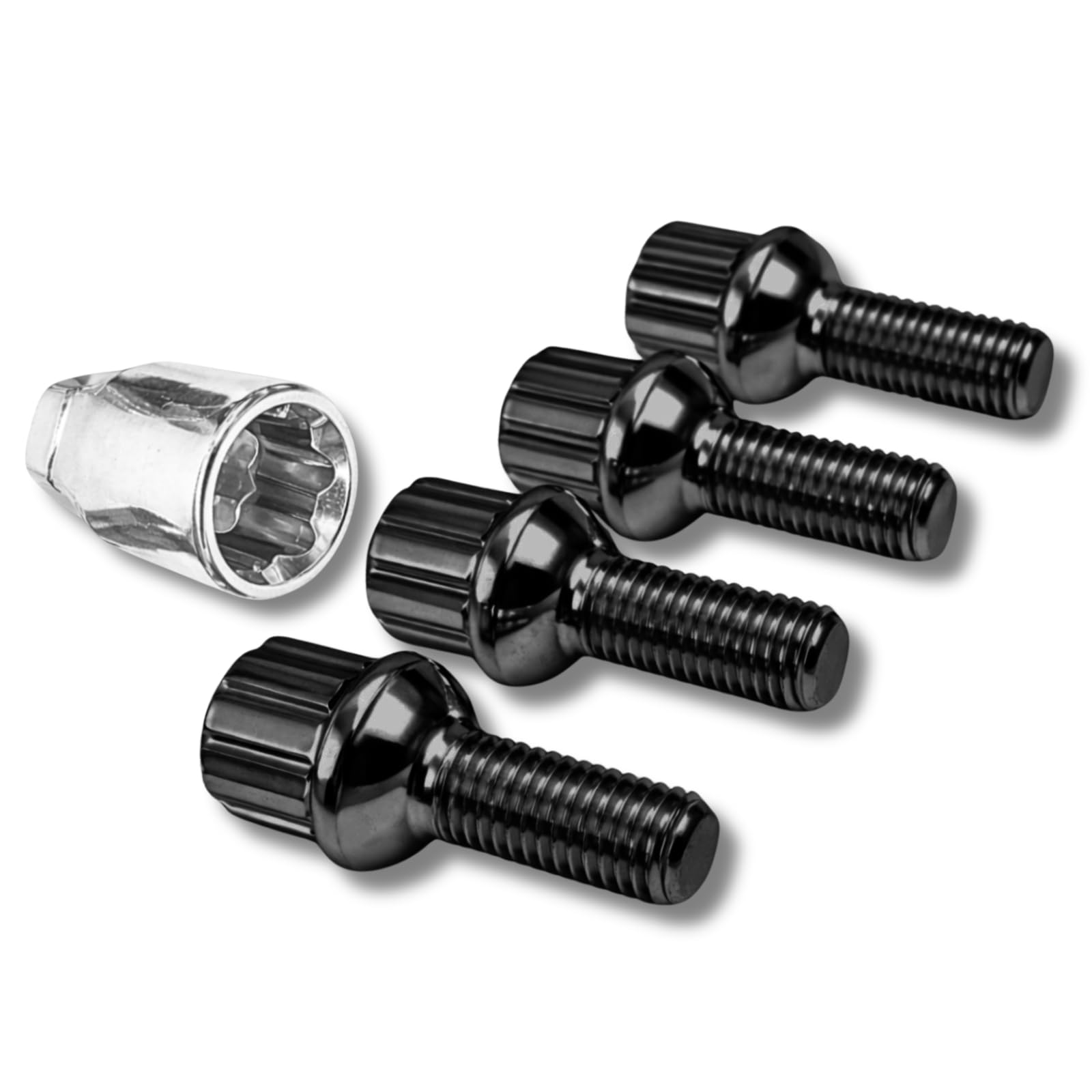Felgenschloss M12x1,5x23mm Kugelbund R13 kompatibel mit Seat Skoda Smart VW 4x schwarze Felgenschlösser 4er-Set Felgensicherungen Radsicherungen Felgen-Diebstahlschutz Radschrauben Radbolzen Schrauben