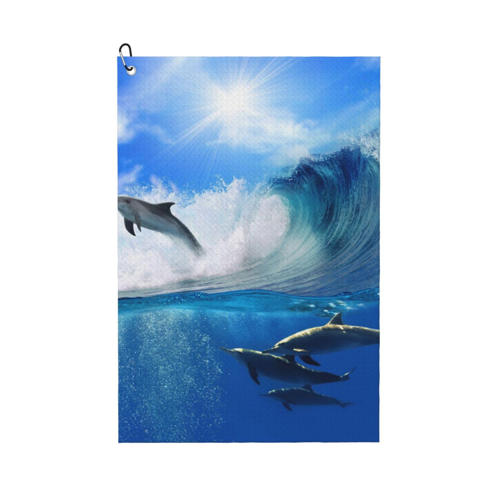 Hnnkloy Four Dolphins In The Sea Of Whales, 16x24 in Portable Waffle Golf Towels with Carabiner Clip for Golf Bag