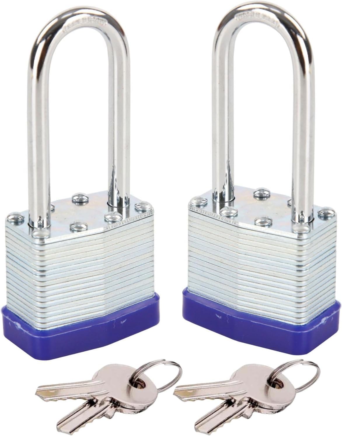 SEPOX® 2PCS Heavy Duty Padlock Keyed Alike, 40MM 1-9/16" Laminated Steel Lock Body, 2-3/8" Extra Long Shackle, Ideal for Gym Locker, Sheds, Gate, Warehouse, Hasp (4 Keys Same)