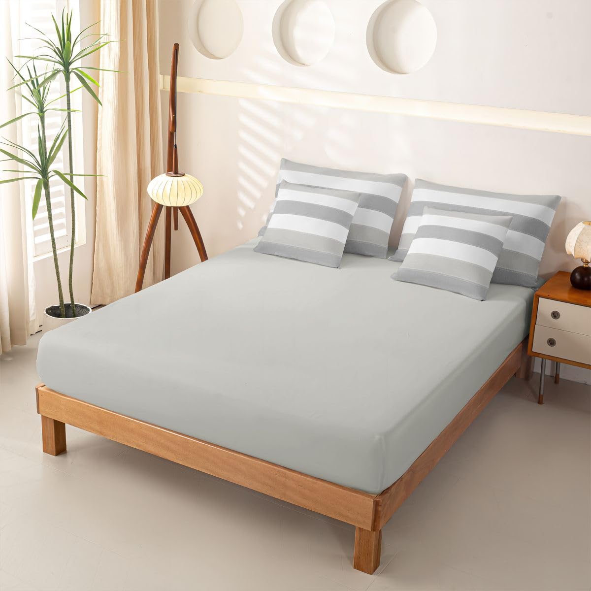 Loussiesd Set di biancheria da letto per bambini e bambine, con copripiumino, lenzuola, federe, federe per cuscini, 7 pezzi, bianco e grigio