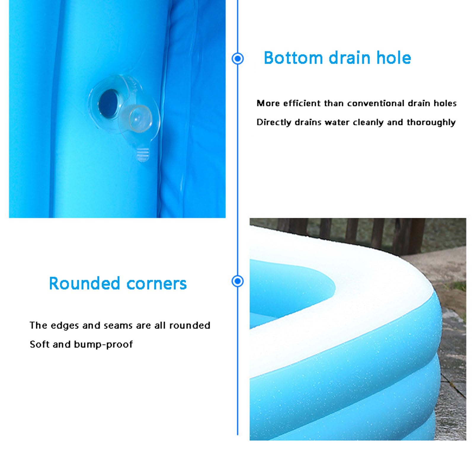 Piscina rettangolare gonfiabile 305x175 cm, PVC spesso, centro nuoto familiare, cassaforte, divertimento all'aperto multi-stanza, facile da riporre.