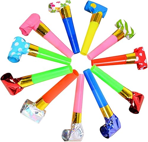 36 sopladores de fiesta, regalos de fiesta que hacen ruido, cuernos de fiesta coloridos con flecos, silbato de fiesta para niños, juegos de