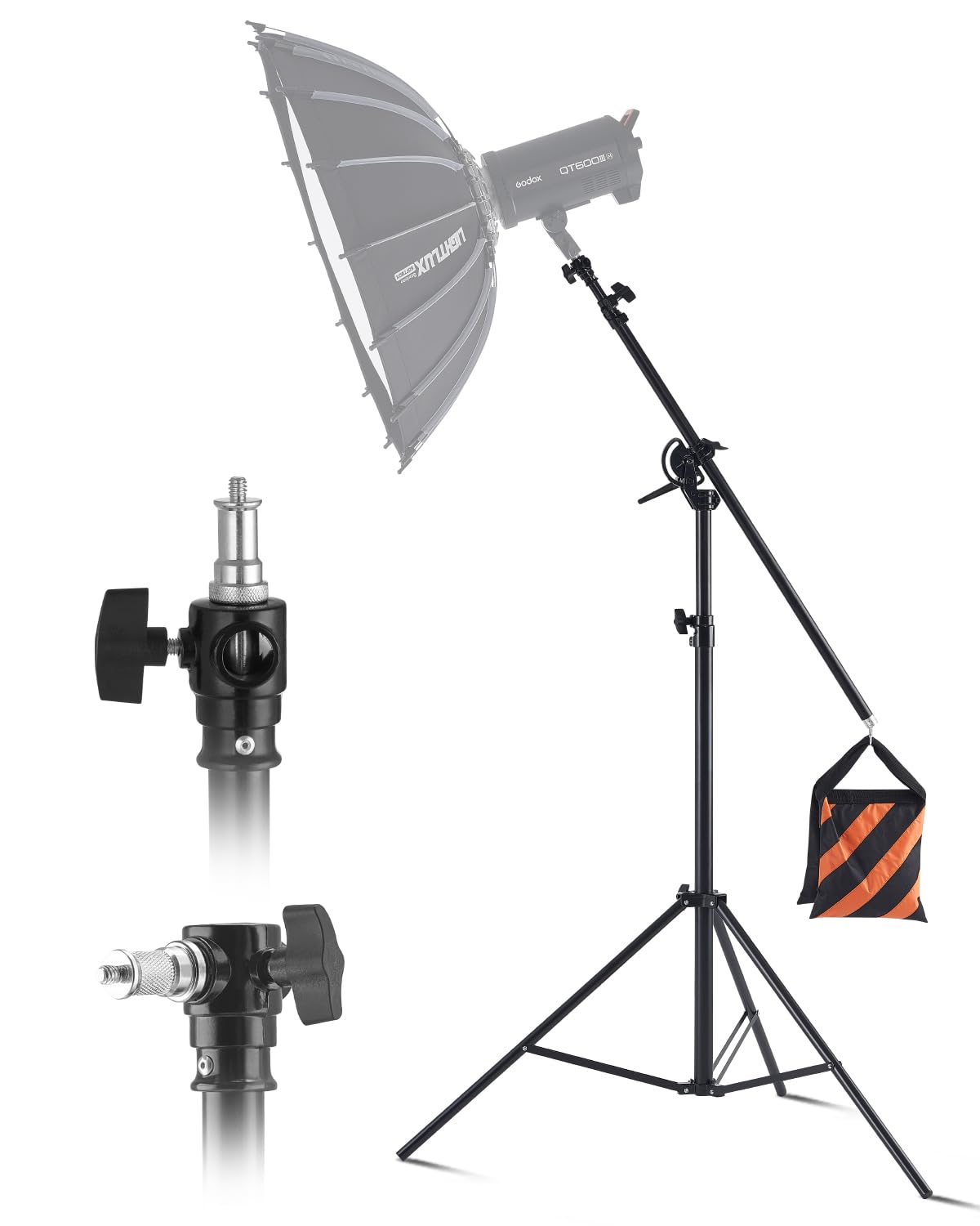 VEVOR Support d'éclairage en Aluminium, Hauteur Max. 390 cm, trépied de Photographique réglable, avec Bras flèche, Sac Sable, Charge Max. 5 kg, pour boîte à lumière, Flash de Studio, Anneau Lumineux