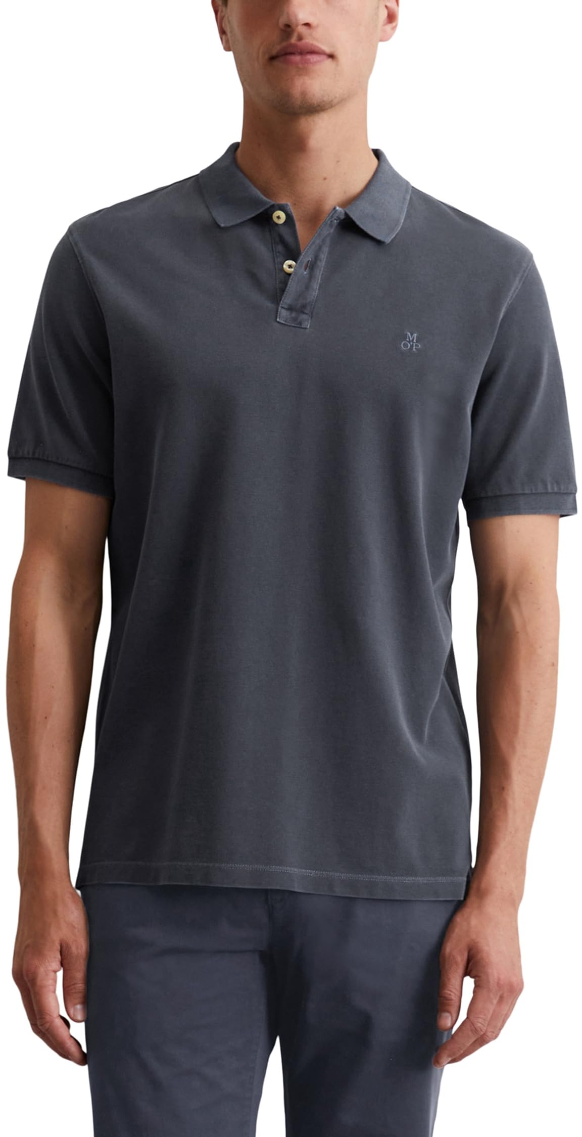 Marc O'Polo Poloshirt - Piqué, Herren, hüftlang, marine, 2-Knopf-Verschluss