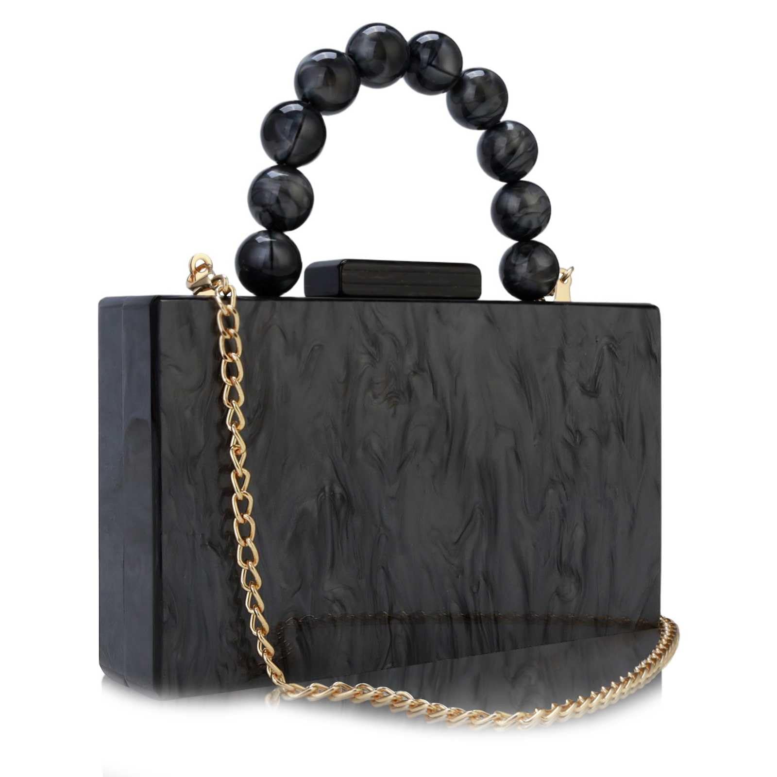 Acrylic Purses Evening Clutch Bag Marbling Handbags for Women Cross Body Bag with Pearl Chain Formal Wedding Prom Party