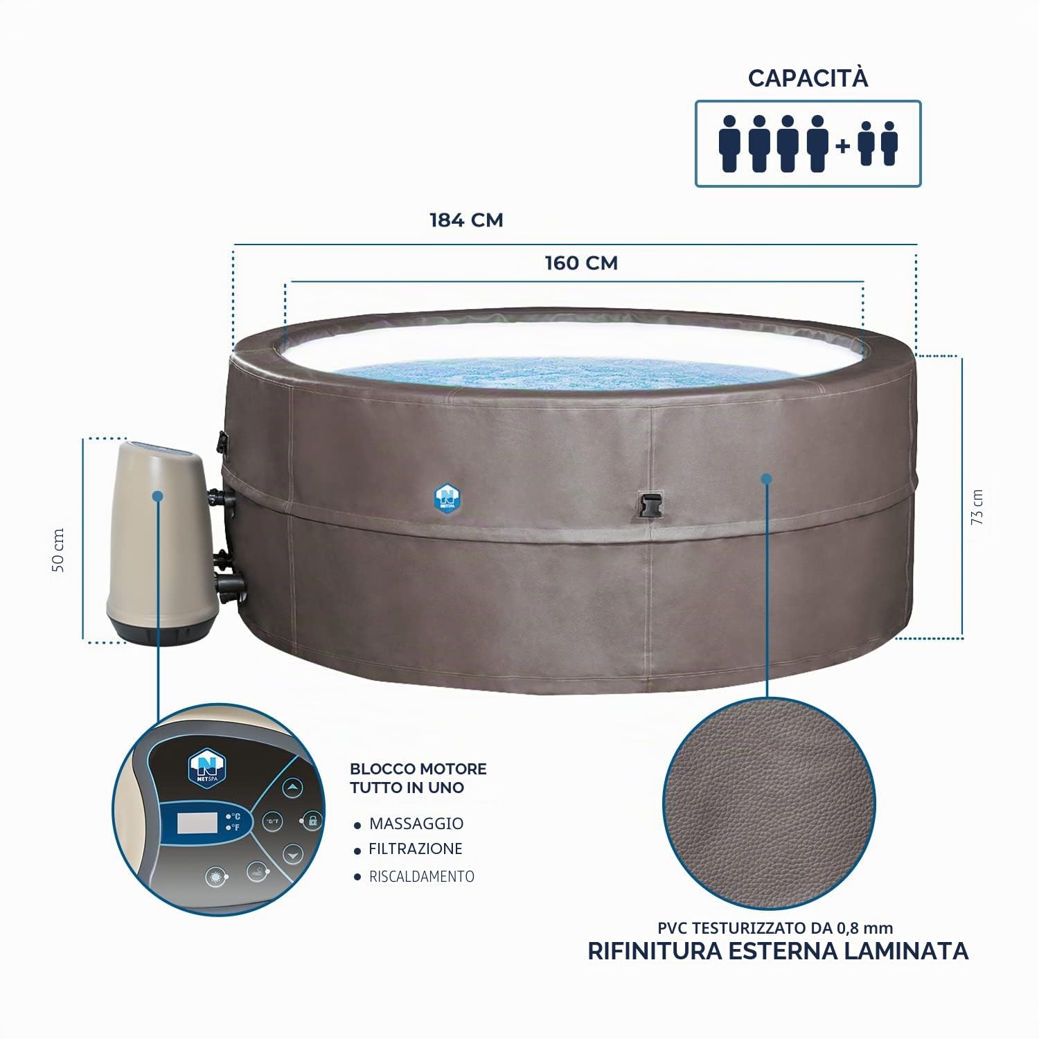 Netspa Vita Premium 168x70 Cm + Furniture 5 Pieces Inflatable Jacuzzi With External Panels 1100L