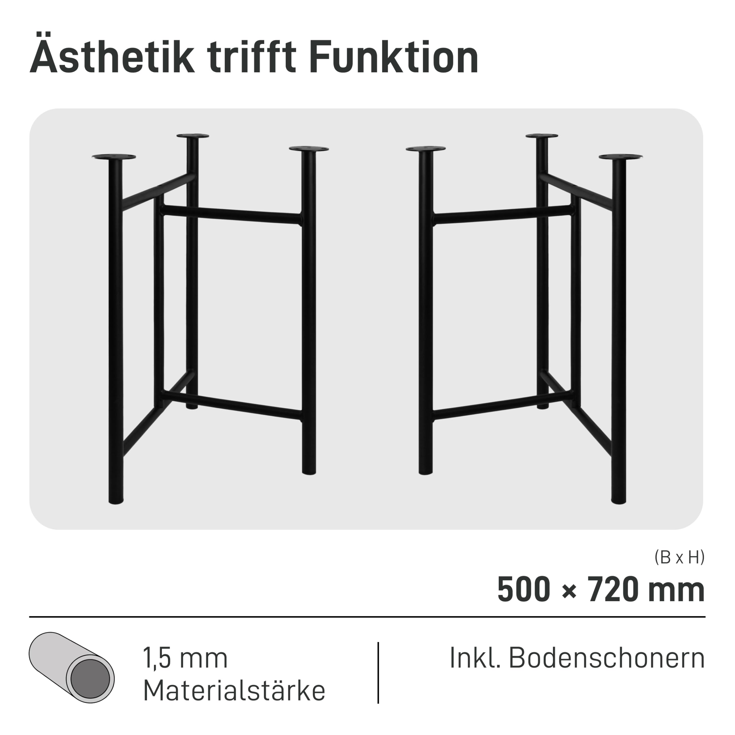 Natural Goods Berlin 2X Tischgestell Trestle - Schwerlast Tischbeine Metall Schwarz - DIY Tischfüße 58 x 72 cm - Schreibtischbeine Tischkufen Stabil - Outdoor Unterstellböcke Werkstatt Wetterfest