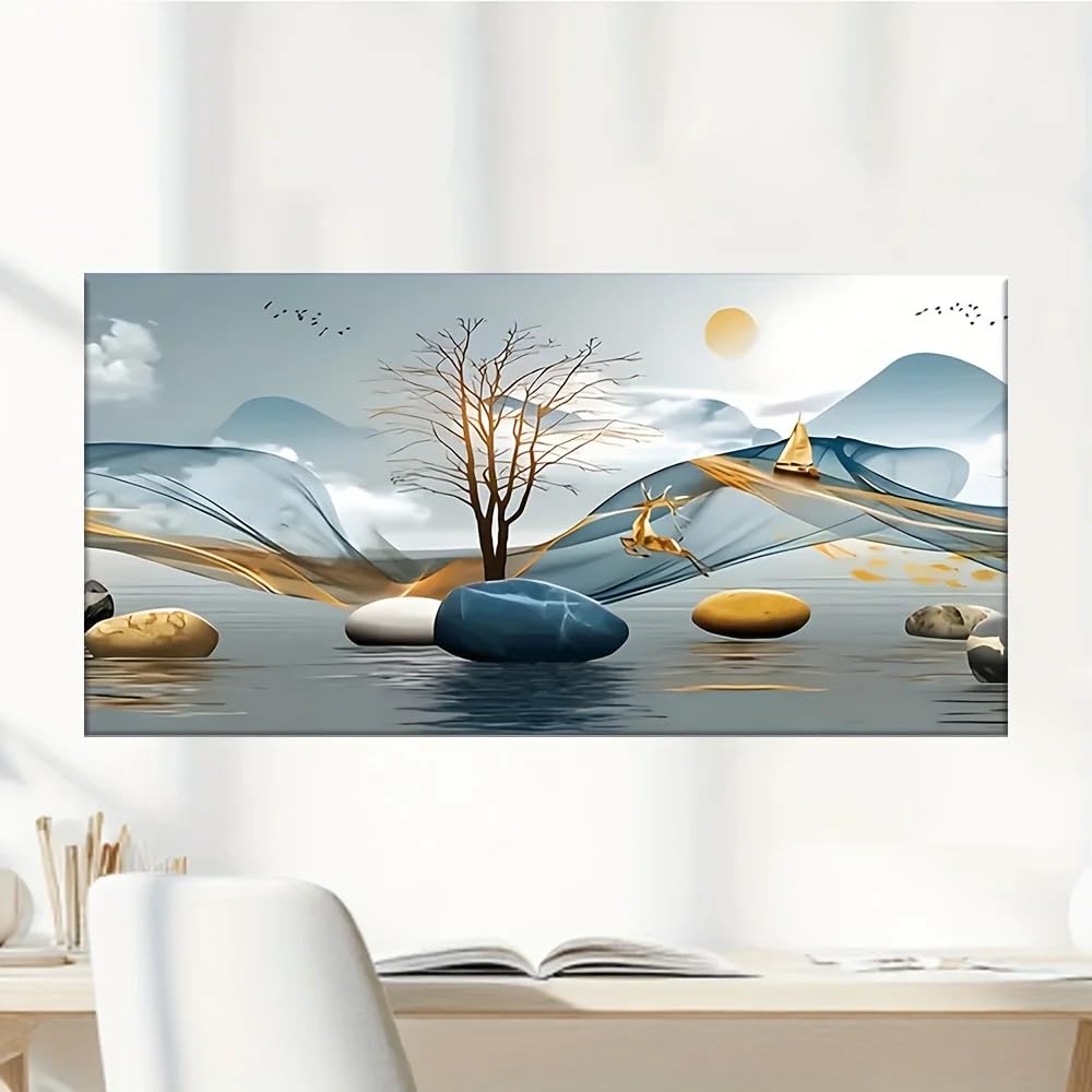 GKUVBF Quadro su tela Golden Fawn Lake Forest - Poster paesaggistico moderno per soggiorno e arredamento (60x120 cm/senza cornice)