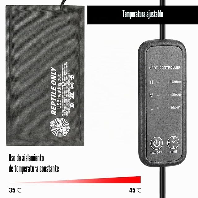 Foto 7 de 8 de DONGKER Esterilla térmica para reptiles, USB 5 V, alfombrilla térmica para terrario, temperatura de terrario