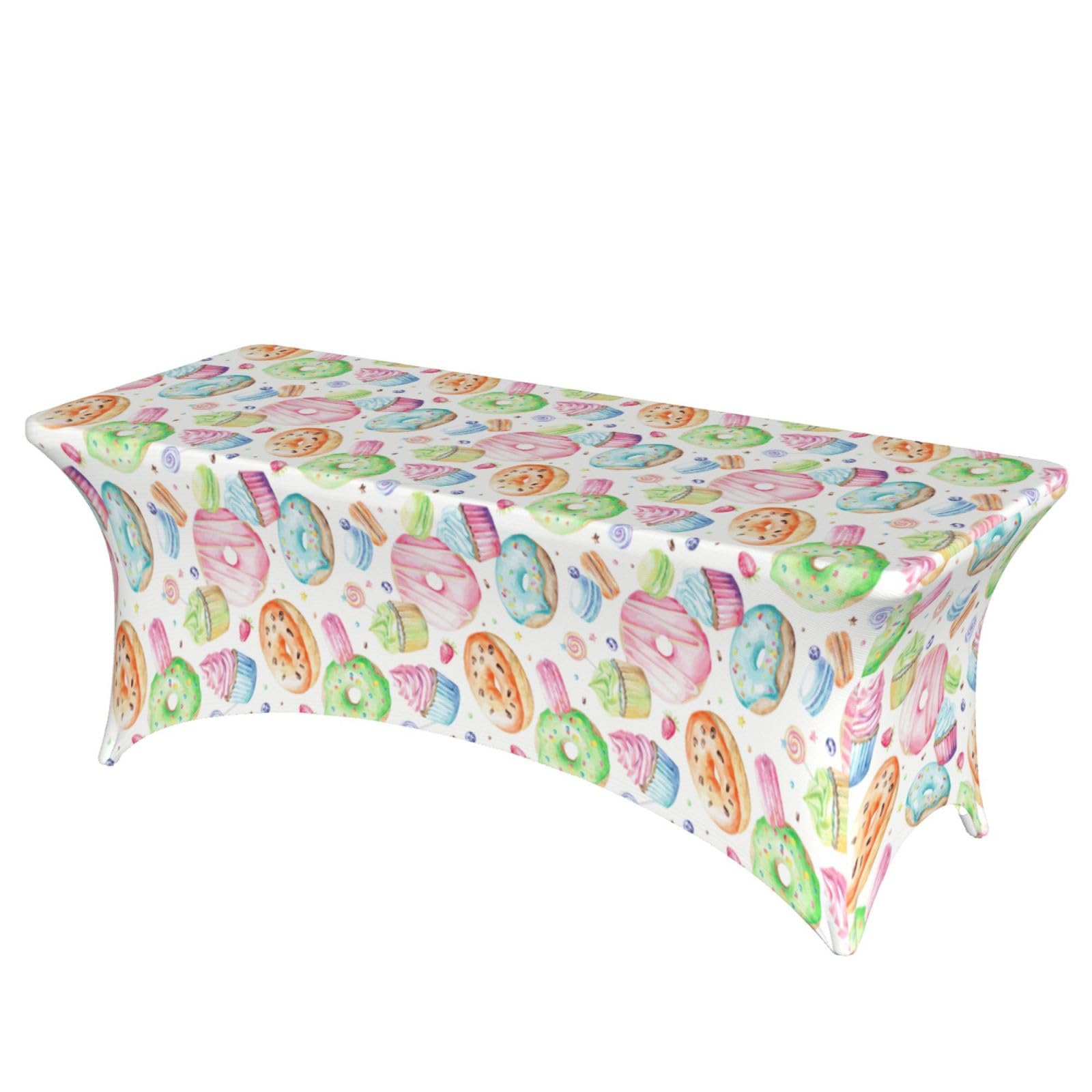 NImongt Cupcakes Donuts Muffins Sugar Print Elastic Rectangular Tablecloth Holidays Family Banquet Wedding Party Table Cover